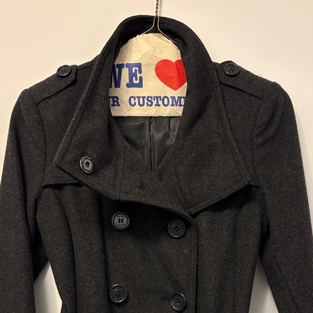 DKNY Double Breasted Long Wool Blend Coat - Picture 6 of 13
